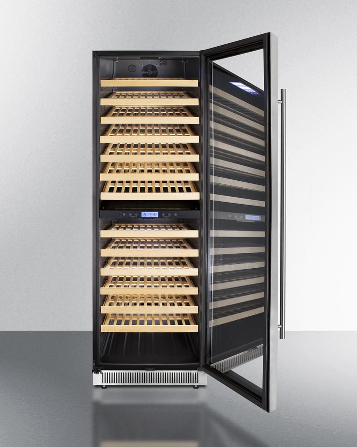 Summit 24" 162 Bottles Dual Zone Wine Cooler with Glass Door Stainless Steel Frame, Black/Stainless Steel Wrapped Cabinet (SWC1966B) Wine Cooler Summit 