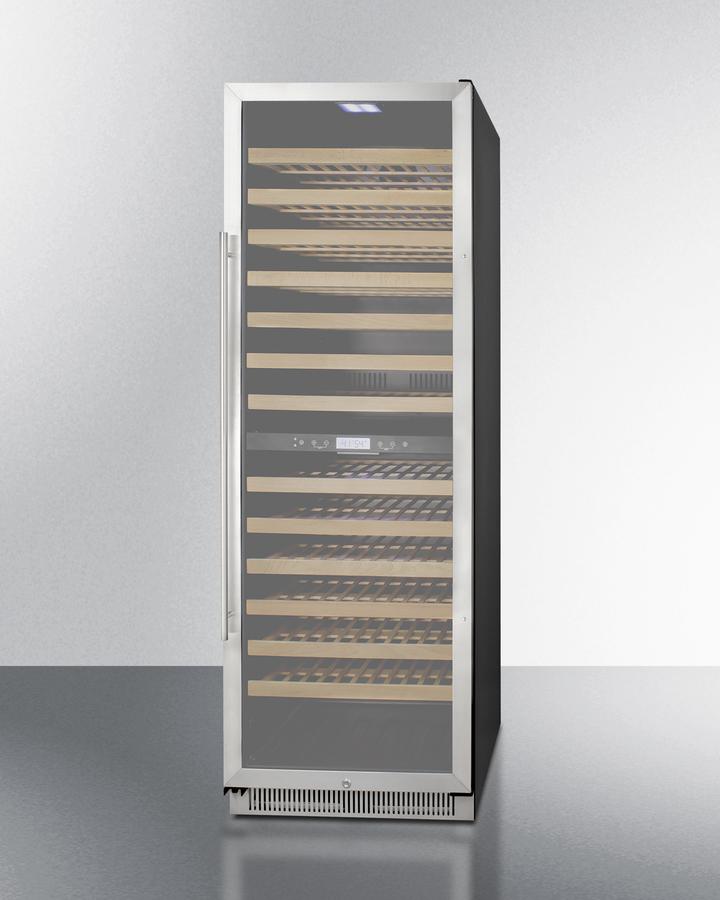 Summit 24" 162 Bottles Dual Zone Wine Cooler with Glass Door Stainless Steel Frame, Black/Stainless Steel Wrapped Cabinet (SWC1966B) Wine Cooler Summit Black Cabinet 
