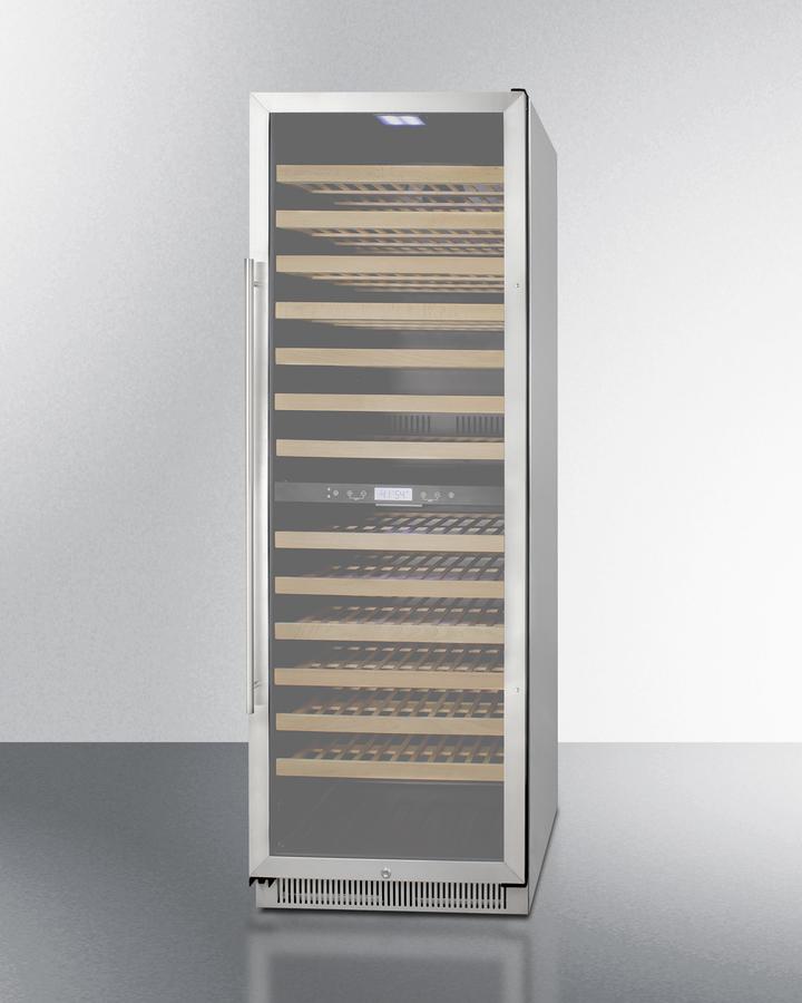 Summit 24" 162 Bottles Dual Zone Wine Cooler with Glass Door Stainless Steel Frame, Black/Stainless Steel Wrapped Cabinet (SWC1966B) Wine Cooler Summit Stainless Steel Wrapped Cabinet 