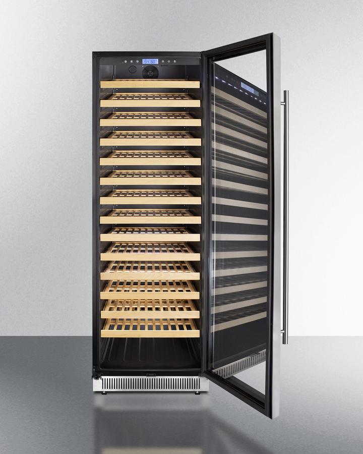 Summit 24" 165 Bottles Single Zone Wine Cooler with Glass Door Stainless Steel Frame, Black/Stainless Steel Wrapped Cabinet (SWC1926B) Wine Cooler Summit 