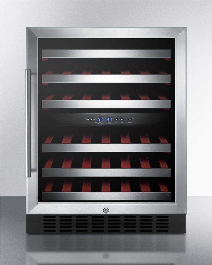 Summit 24" Wide 46 Bottles Dual Zone Wine Cooler with Tempered Glass Stainless Steel Frame Door, Black/Stainless Steel Wrapped Cabinet (SWC530BLBIST) Wine Cooler Summit 