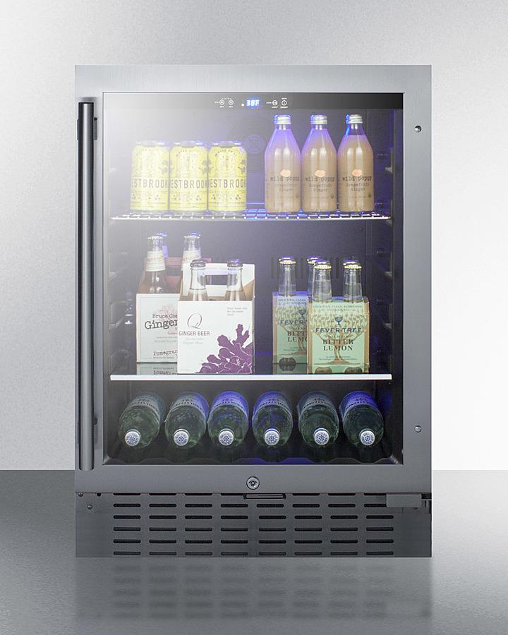 Summit 24" Wide 6 Bottles Single Zone Beverage Center with Tempered Glass Stainless Steel Door Frame, Black/Stainless Steel/Panel Ready Cabinet (SCR2466B) Beverage Center Summit 