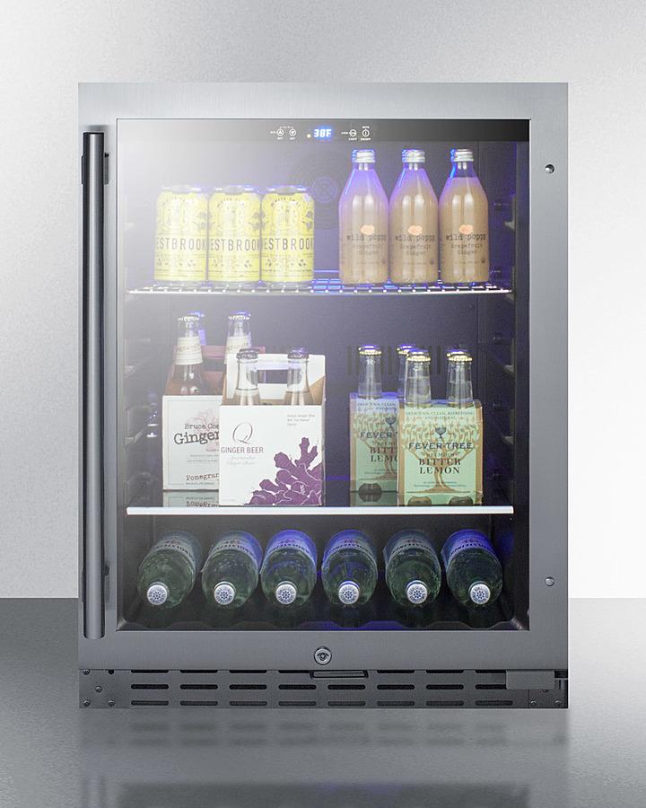 Summit 24" Wide 6 Bottles Single Zone ADA Compliant Beverage Center with Tempered Glass Stainless Steel Door Frame, Black/Stainless Steel/Panel Ready Cabinet (ALBV2466) Beverage Center Summit 