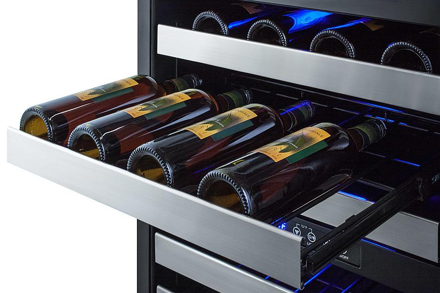 Summit 24" Wide 46 Bottles Dual-Zone Built-in ADA Compliant Wine Cooler with Tempered Glass Door Stainless Steel Frame, Black/Stainless Steel Wrapped/Panel-ready Cabinet (ALWC532) Wine Cooler Summit 