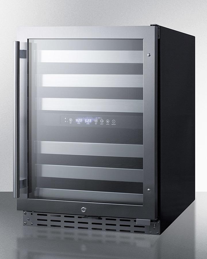 Summit 24" Wide 46 Bottles Dual-Zone Built-in ADA Compliant Wine Cooler with Tempered Glass Door Stainless Steel Frame, Black/Stainless Steel Wrapped/Panel-ready Cabinet (ALWC532) Wine Cooler Summit Black Cabinet 