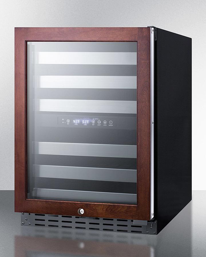 Summit 24" Wide 46 Bottles Dual-Zone Built-in ADA Compliant Wine Cooler with Tempered Glass Door Stainless Steel Frame, Black/Stainless Steel Wrapped/Panel-ready Cabinet (ALWC532) Wine Cooler Summit Stainless Steel Wrapped Cabinet 