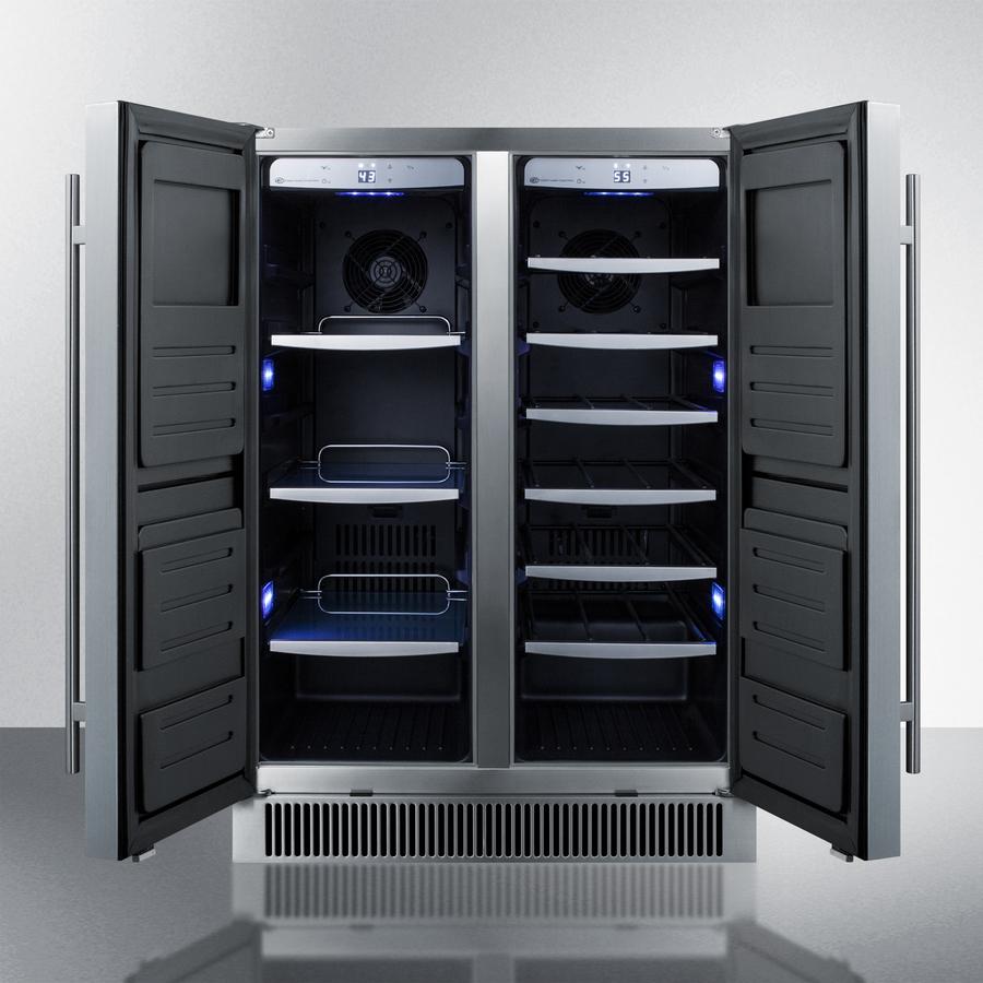 Summit 24" Dual Zone Solid Stainless Steel French Door Wine and Beverage Center (CL64FDSS) Wine Cooler Summit 