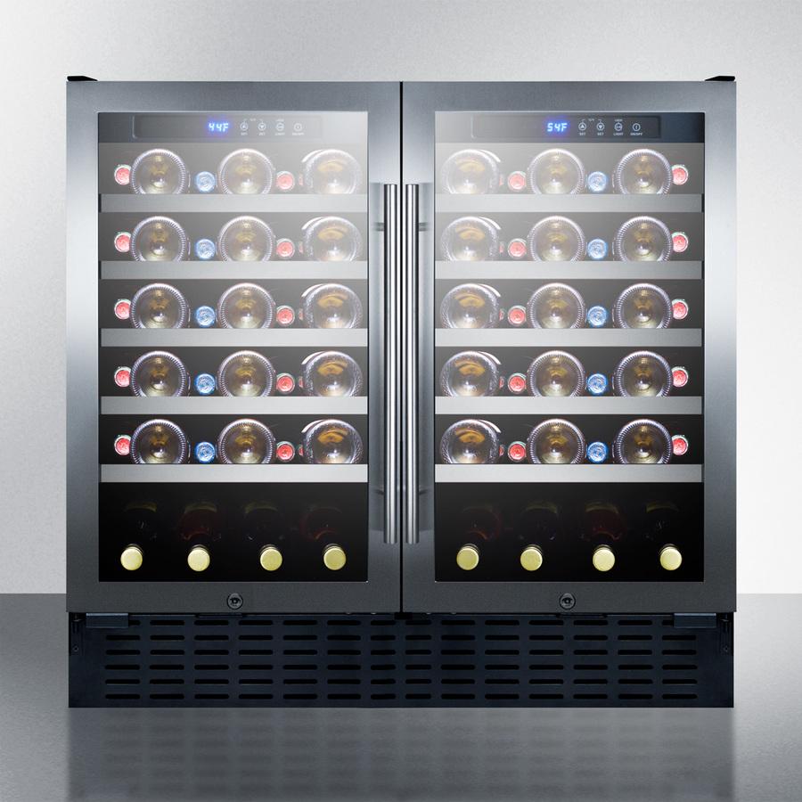 Summit 36" 68 bottles Dual Zone ADA Compliant Built-in Undercounter Wine Cooler with Stainless Steel Glass French Door Trim (SWC3668ADA) Wine Cooler Summit 