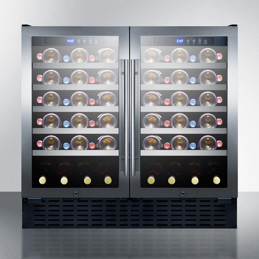 Summit 36" 68 bottles Dual Zone Built-in Undercounter Wine Cooler with Stainless Steel Glass French Door Trim (SWC3668) Wine Cooler Summit 