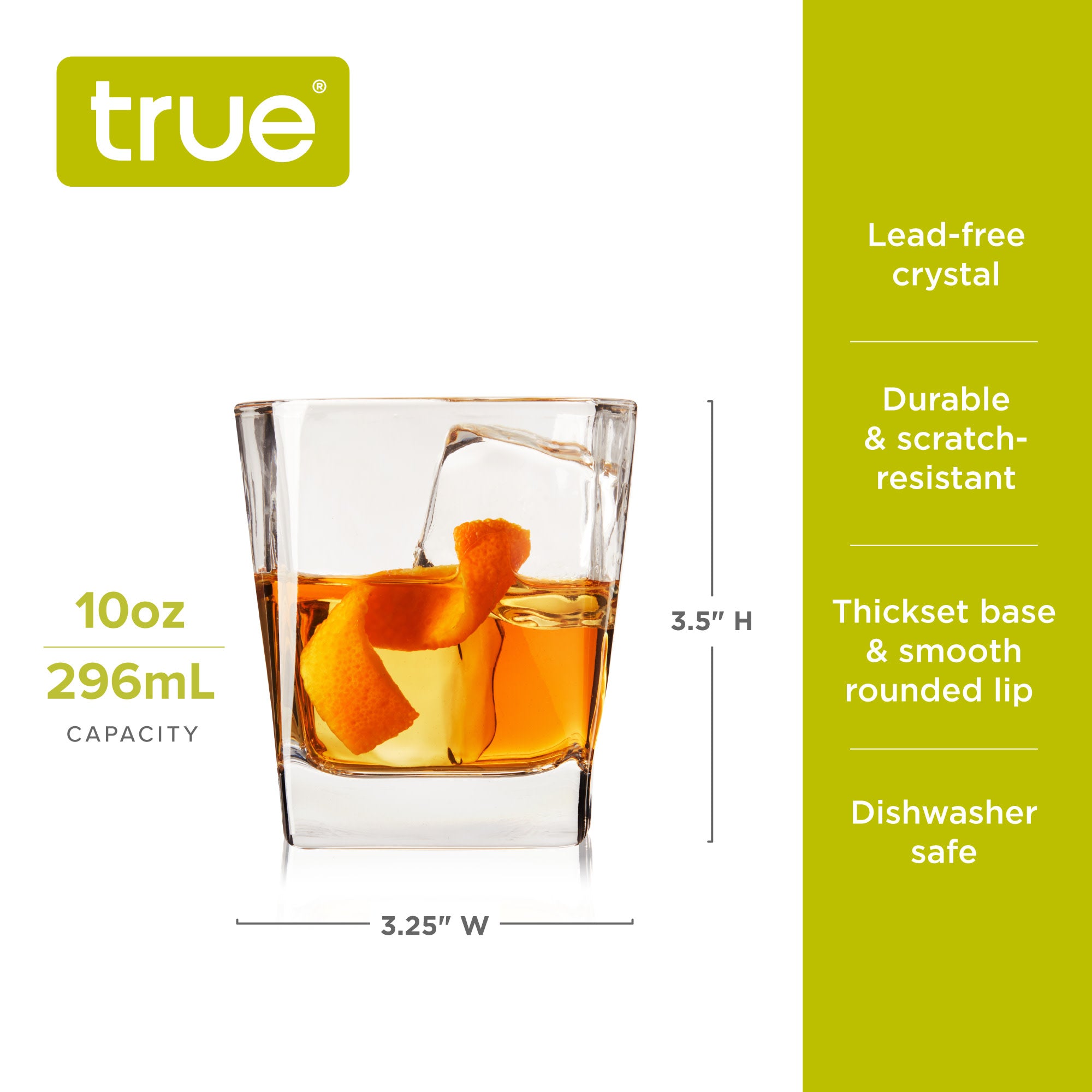 Square Rocks Glass, Set of 4 by True (11163)