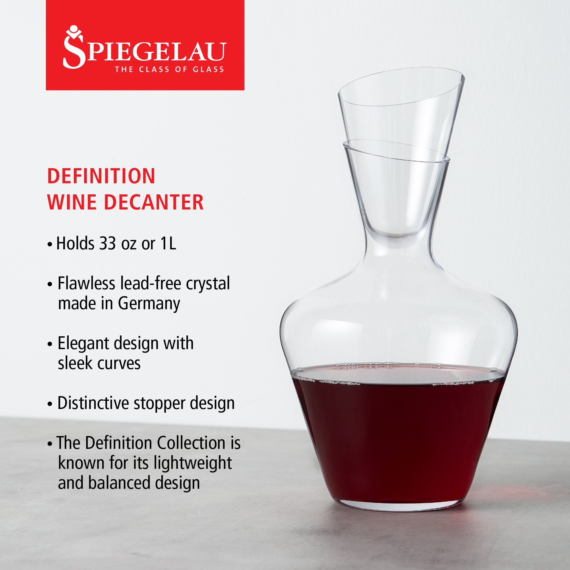 Spiegelau Definition 1L Wine Decanter and Stopper, set of 1 (1350157)